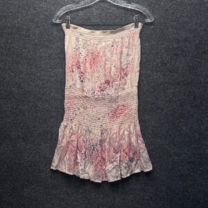 Rays for Days Strapless Mini Dress Womens XS Cream Red Splatter Boho Smocked 820